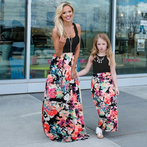 Printing Girl Summer Dress Matching Family Outfits