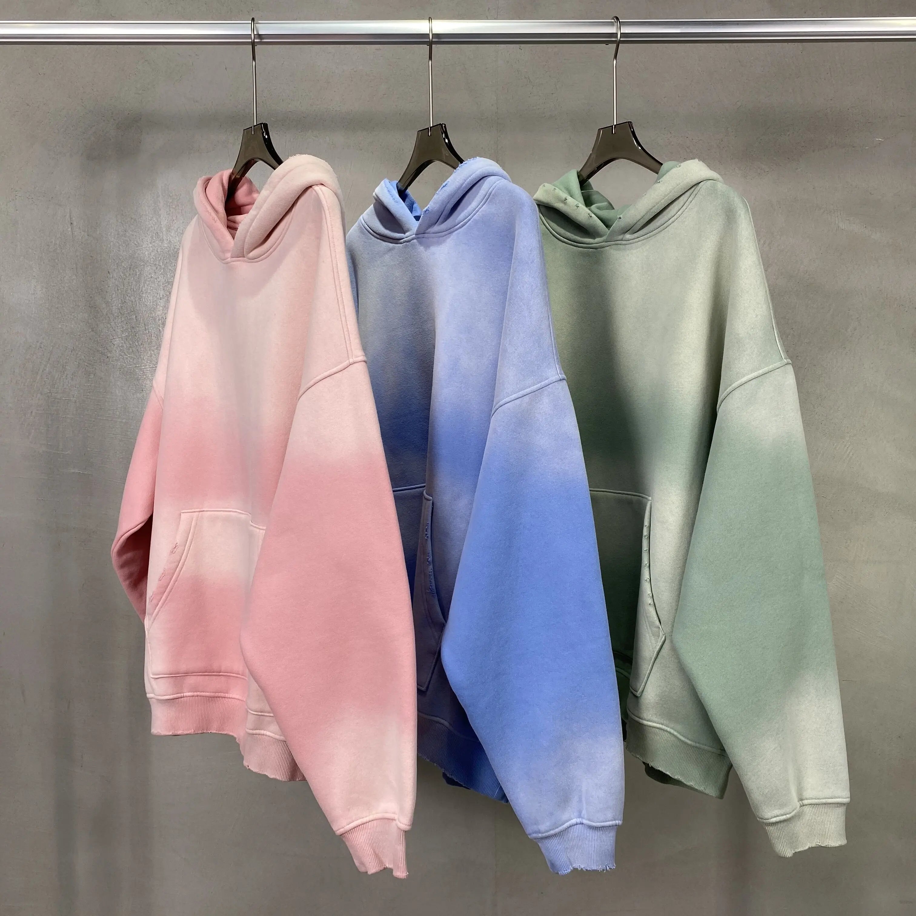 Solid Color Blanks plus fleece thicken spray-dyed aged hoodie