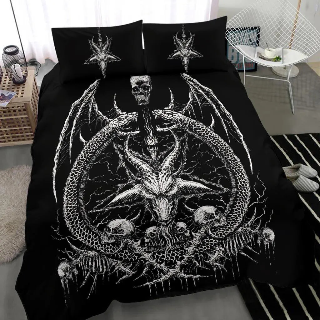 Skull Skeleton Satanic Goat Skull Duvet Cover Set