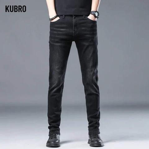 KUBRO 2024 Spring Fashion Slim Jeans Men's Business Casual Straight Denim Trousers High Quality Soft Versatility Small Leg Pants