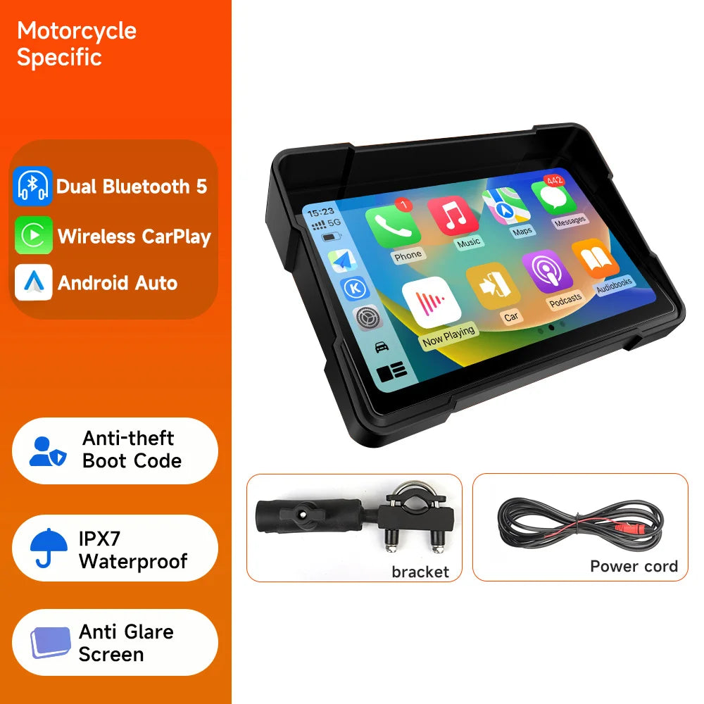 5 inch Portable Motorcycle Car Play Screen GPS LCD Display IPX7 Waterproof Monitor For Wireless Apple CarPlay Android Auto