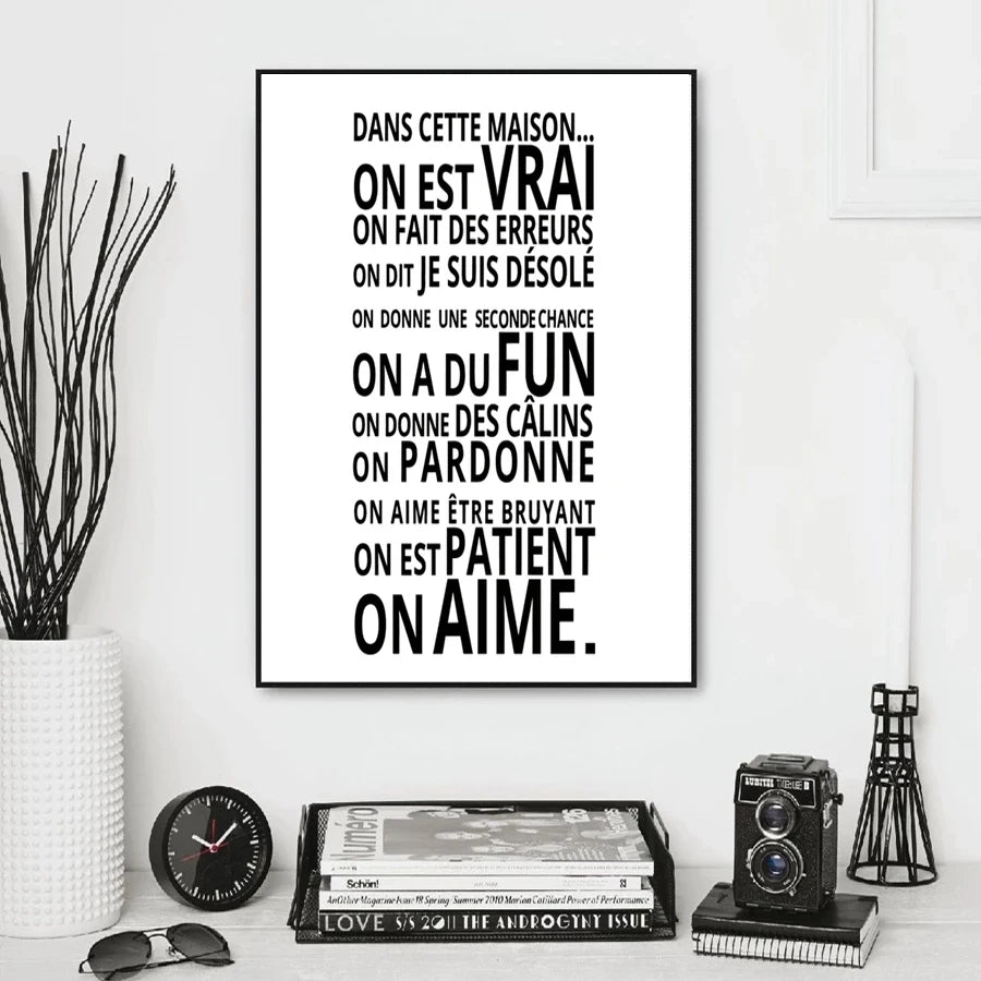 French House Rules Quote Canvas Art Print Poster Wall Decor , DANS CETTE MAISON Quote Canvas Painting Home Decoration