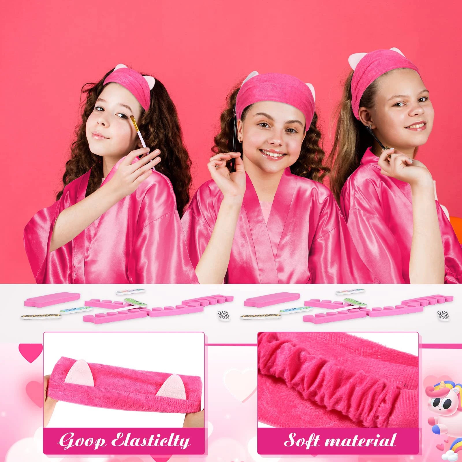 6-15Pack Spa Party Robes Kimono Girl Birthday Favors Kids Satin Bathrobe Slumber Party Costume Supplies Women Headband Blindfold