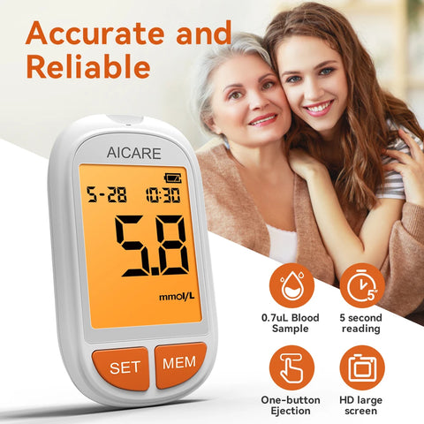 AICARE Blood Glucose Meter Glucometer Diabetes 50/100 Test Strips Lancets Blood Sugar Meter Monitor Medical Devices Tester