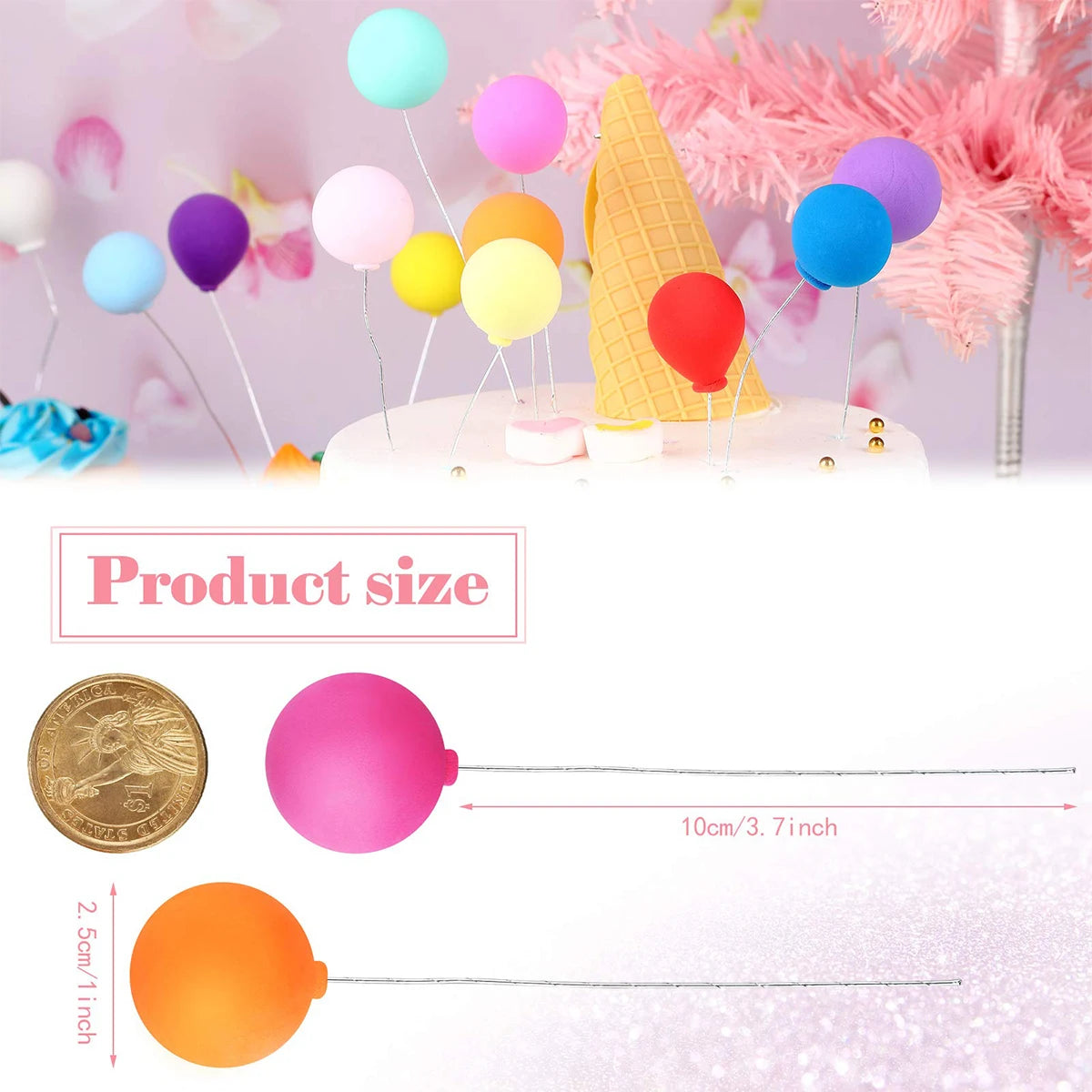 30Pcs Balloon Cake Topper Mini Colorful Balloon Cake Picks Reusable Round Shape Clay Balloon Cupcake Toppers Durable Premium