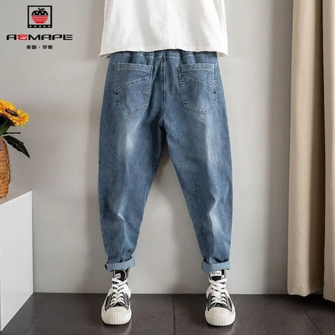 Spring and Autumn Drawstring Hip Hop Baggy Designer Streetwear Men's Clothing Stylish Casual Denim LOOSE Harem Jeans for Men