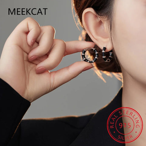 Black Enamel Hoop Earrings for Women