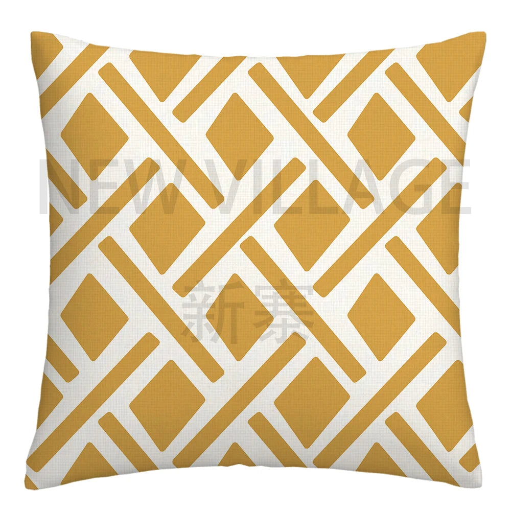 Yellow white geometric linen pillowcase sofa cushion cover home decoration can be customized for you 40x40 45x45 50x50 60x60