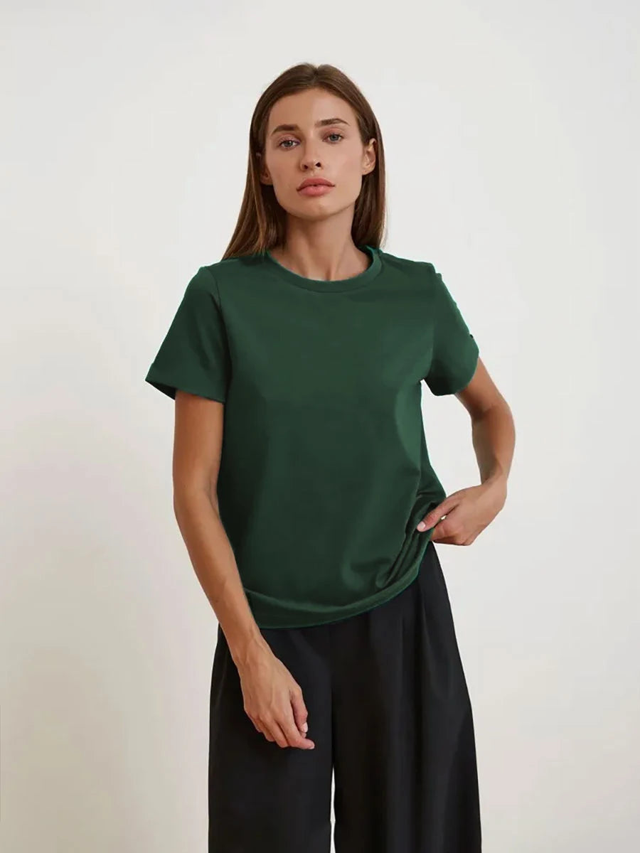 Basic Fashionable Solid Lady Short Sleeve Loose Tops Shirts