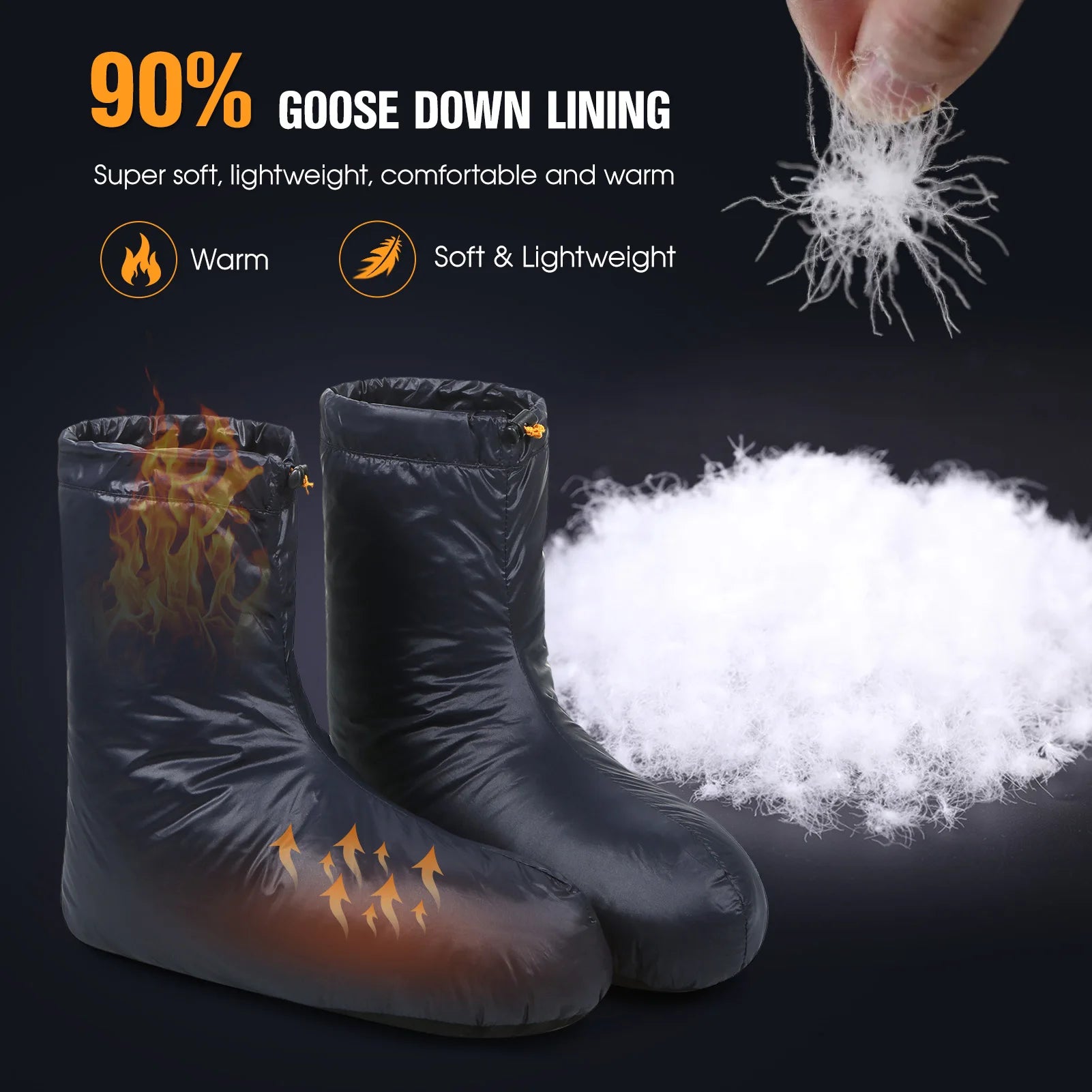 Lixada Winter Down Booties Socks Warm Soft Windproof Sleeping Slippers for Camping Sleeping Bag Tent Down Filled Boots