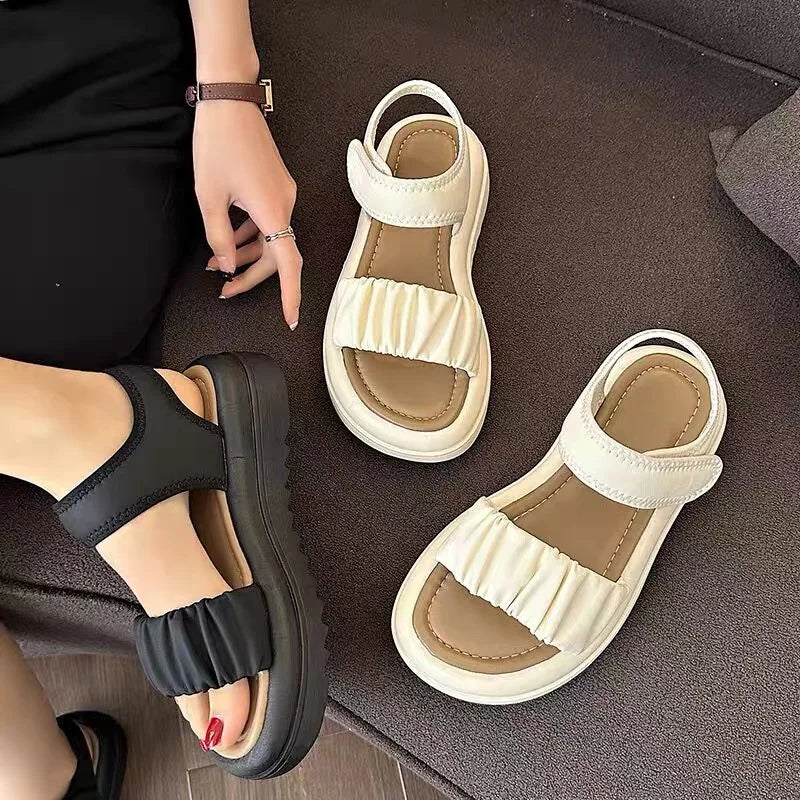 Girls Beach Sandals Beautiful Fold Pattern Babies Shoes Lovely Kids Outside Footwear Children's Non-slip Soft Bottom Footwear