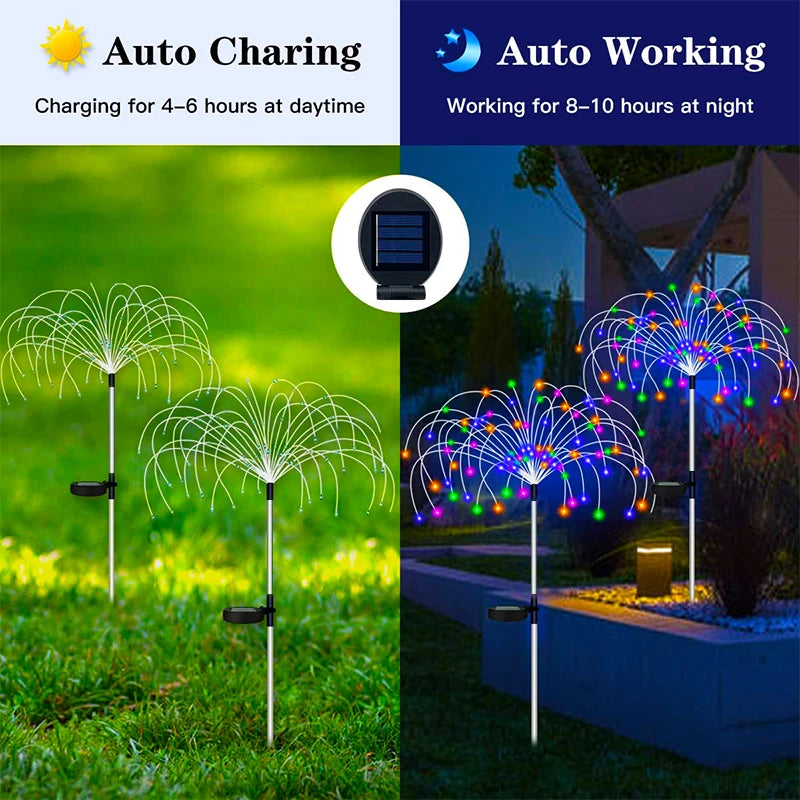 4Pcs Solar LED Firework Fairy Light Outdoor Garden Decoration Lawn Pathway Light For Patio Yard Party Christmas Wedding