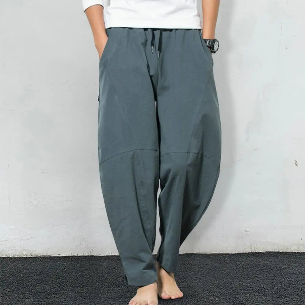 Men Harem Pants Loose Drawstring Solid Color