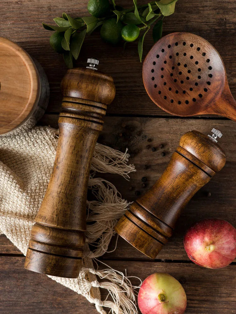 5" 8" 10"  Salt and Pepper Grinder, Solid Wood Spice Pepper Mill with Strong Adjustable Ceramic Grinder Kitchen Cooking Tools