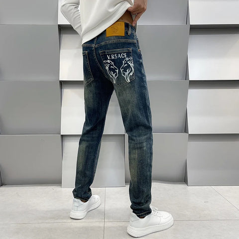 2024New Loose Straight High-End Jeans Men's Blue for Spring and Summer Casual Versatile Pants Fashion Men's Thin