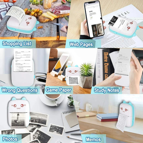 Mini Portable Thermal Printer BT 200dpi Photo Label Printer Memo Wrong Question Printing Tag Bluetooth Printer With USB Cable