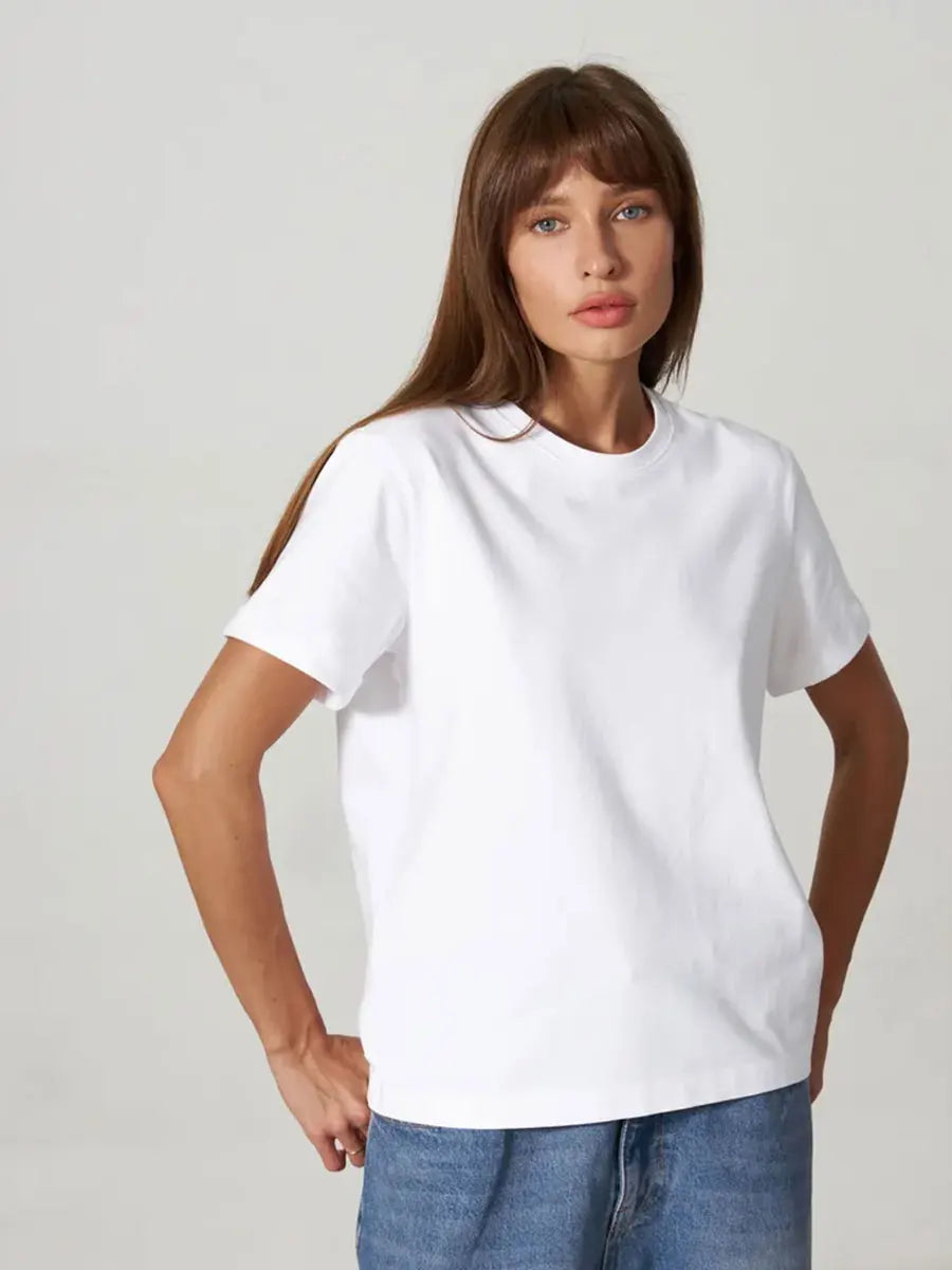 Basic Fashionable Solid Lady Short Sleeve Loose Tops Shirts