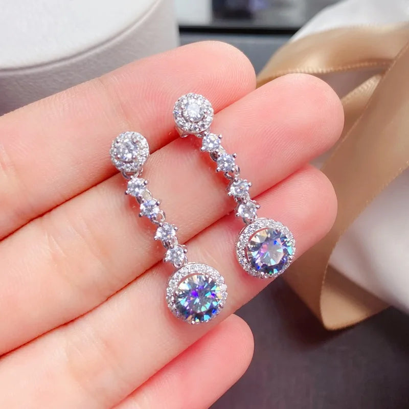 Blue Color Moissanite Women Drop Earrings