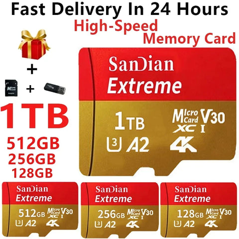 Original 1TB Flash Card Mini Micro TF Card 512GB Large Capacity SD Card 128GB Class10 High Speed SD Card for PC/Phone/Camera/Mac