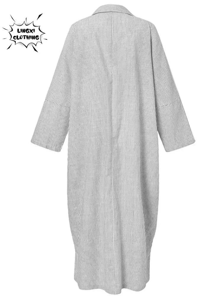 Shirt Loose Casual Style Elegant Women's Cotton Hemp Long Dress