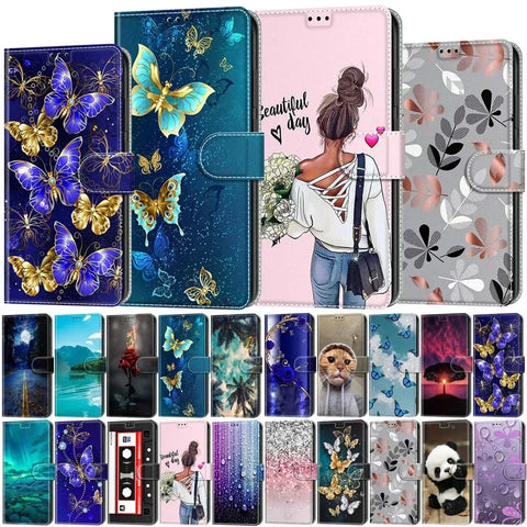 Butterfly Pattern Wallet Flip Case For Samsung Galaxy S24 Ultra S23 Plus S23 FE S22 S21 FE Leather Card Slot Phone Back Cover