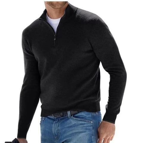 Half Zipper Casual Sweater Slim V-neck Long Sleeve Men's Sweatshirts Winter