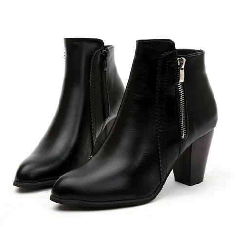 Women Side Zippers Pointed Toe Low Cut Fashion Boots