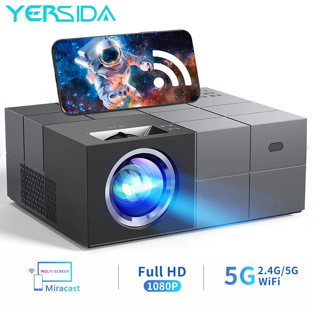 YERSIDA 1W Android Projector Support 4K Native 1080P HD Smart TV BT5.1 5G+2.4G WIFI Wireless Connection Home Outdoor Projector