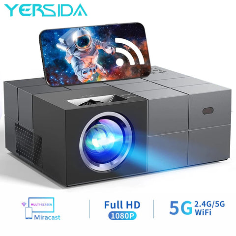 YERSIDA 1W Android Projector Support 4K Native 1080P HD Smart TV BT5.1 5G+2.4G WIFI Wireless Connection Home Outdoor Projector