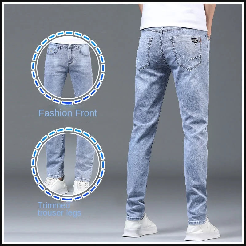 Men's Jeans Luxury Fashion Blue Softener Denim Jeans for Men's Spring and Autumn Stretch Casual Wear Korean Luxury Clothing