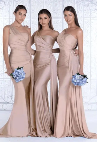 royal blue bridesmaid dresses women for wedding new satin one shoulder sexy mermaid vestidos para bodas mujer invitada chic