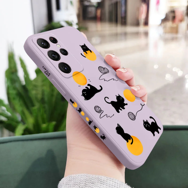 Cat Playing Rope Phone Case For Samsung Galaxy S24 S23 S22 S21 S20 Ultra Plus FE S10 S9 S10E Note 20 ultra 10 9 Plus Cover