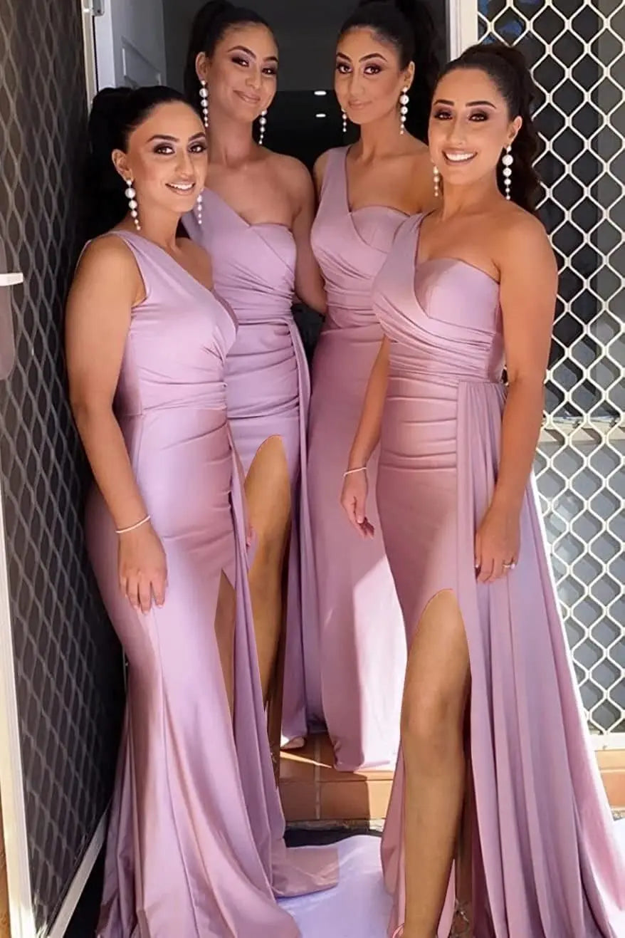 GDYBAO Womens One Shoulder Bridesmaid Dresses Long Train Mermaid Prom Dress Bodycon Wedding Party Evening Gowns with Slit