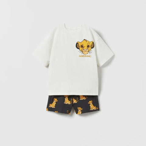 Summer New Children's Short Sleeved Suit Printed Lion Cartoon Tracksuit For Boy Clothing T-shirts + Shorts Two Piece Outfits