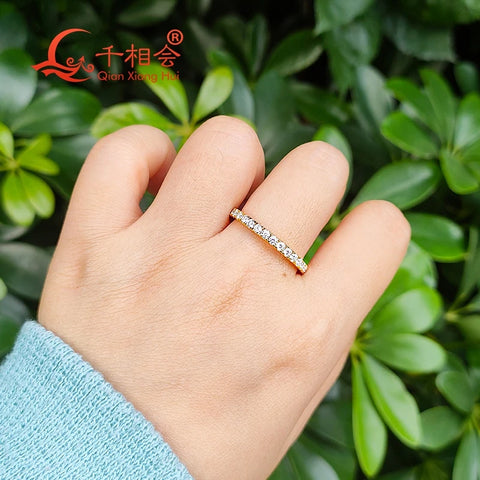 2mm french pave ring white round Moissanite Full Eternity Ring Band 925 Sterling Silver Diamond Engagement datting Jewelry