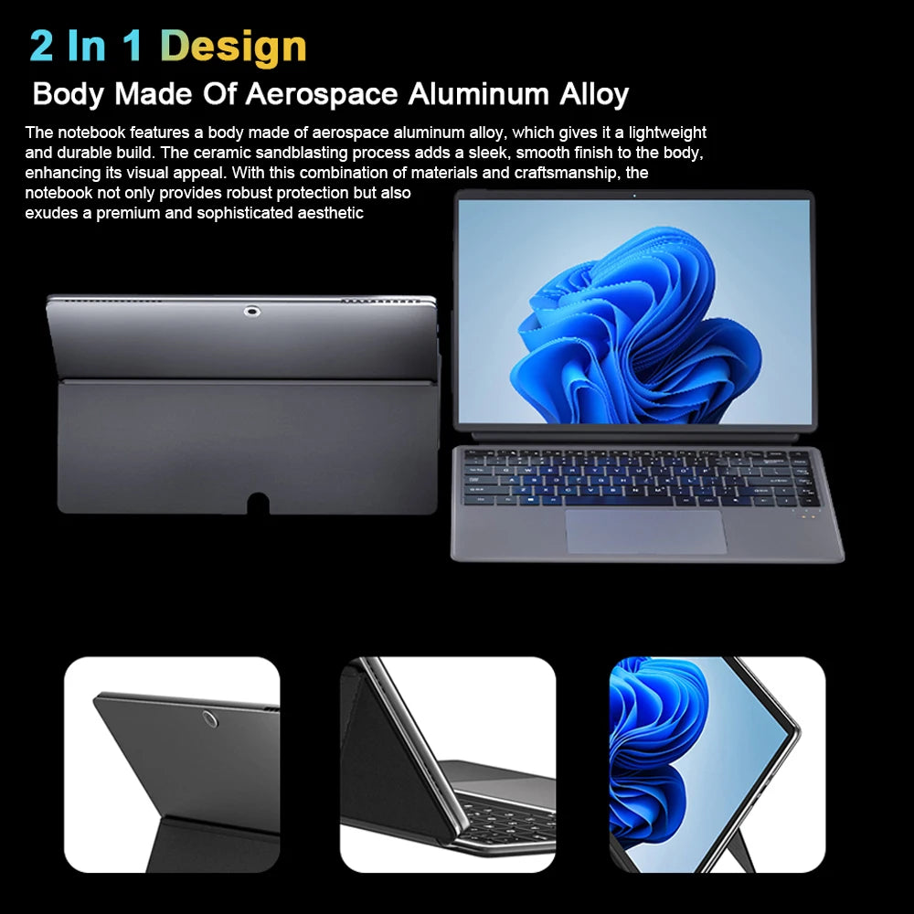 CRELANDER 14 Inch 2in1 Tablet Pc Touchscreen Notebook Intel N100 Mini PC Windows 11 Laptops Computer With RGB Magnetic keyboard