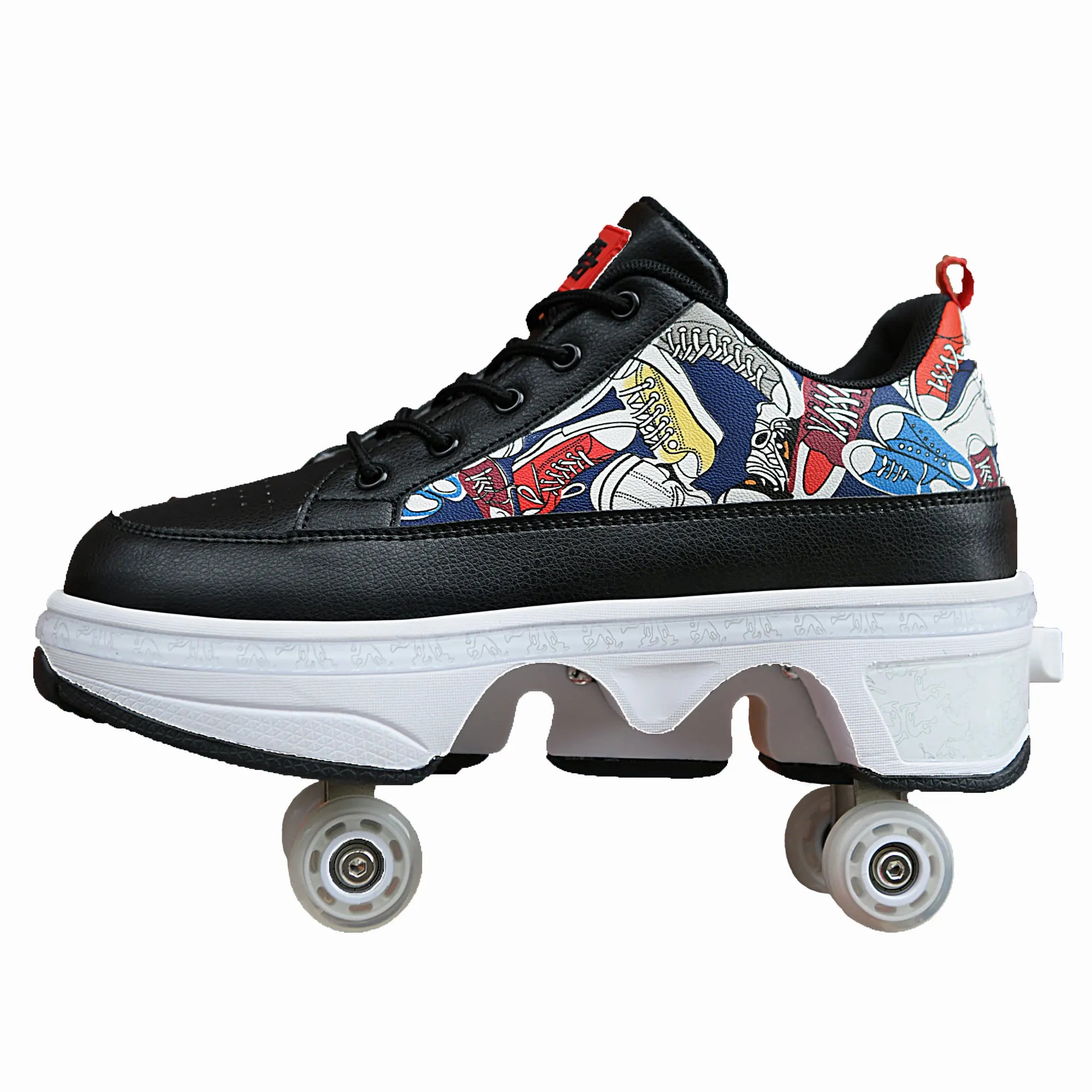 Retractable roller skates. Parkour sneakers, outdoor casual shoes