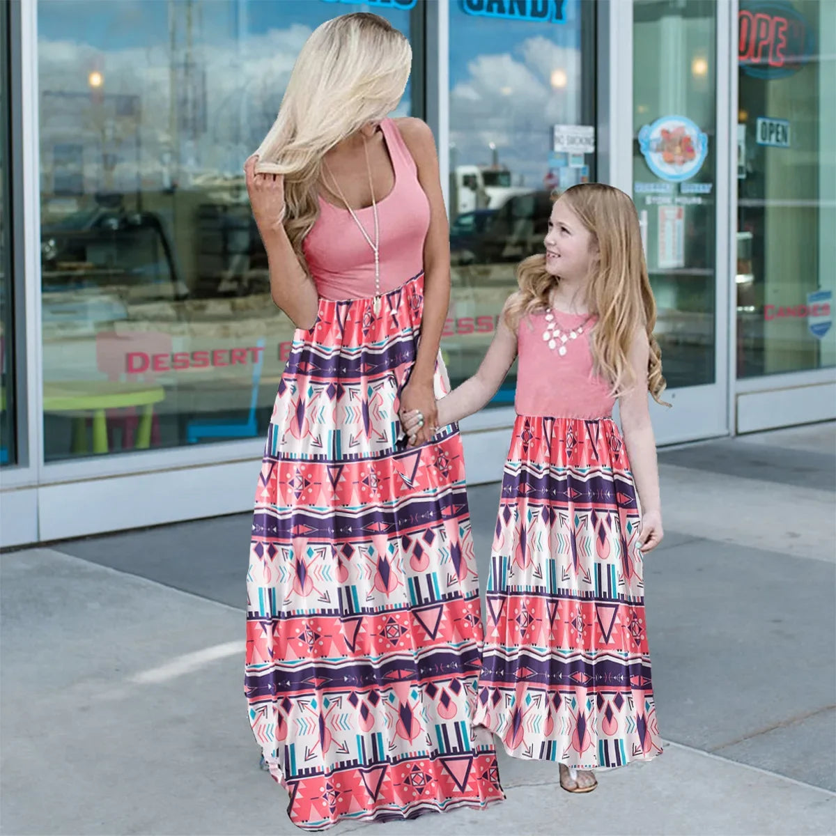 Printing Girl Summer Dress Matching Family Outfits