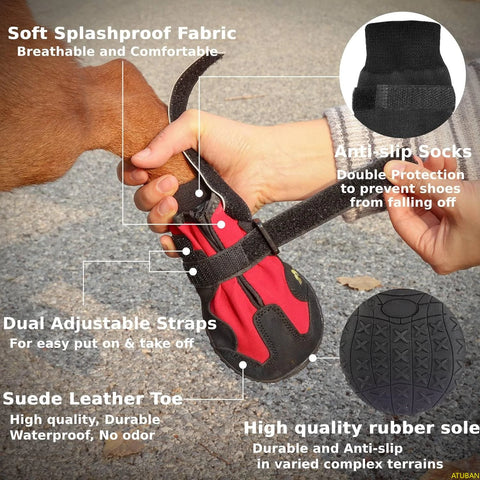 ATUBAN Dog Shoes with Anti-Slip Socks, Waterproof Dog Boots with Adjustable Reflective Straps, Breathable Paw Protectors 6