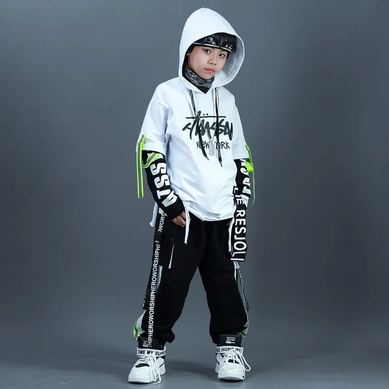 Fashion Hip Hop Oversize Loose Casual Hooded Sweatshirt Pant Children Tracksuit