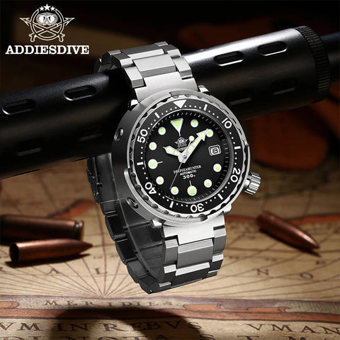 ADDIESDIVE Automatic Mechanical Watch Male American Stainless Steel Scratch Proof Waterproof Diving Watch Business Leisure Watch