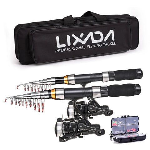 Lixada Fishing Rod Reel Combo Full Kit Telescopic Fishing Rods Spinning Reels Set with Hooks Soft Lures Barrel Swivels