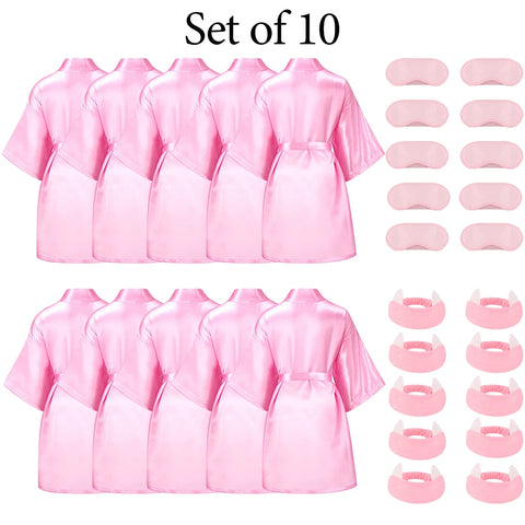 6-15Pack Spa Party Robes Kimono Girl Birthday Favors Kids Satin Bathrobe Slumber Party Costume Supplies Women Headband Blindfold