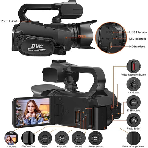 4k Camera Professional for Photography 18x Digital Zoom Full HD Camcorder Youtube Video Outdoor Live Streaming Cameras with Wifi