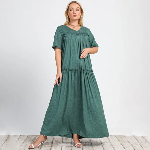 Women Summer Short Sleeve Knit Casual Ladies Maxi Long Dresses