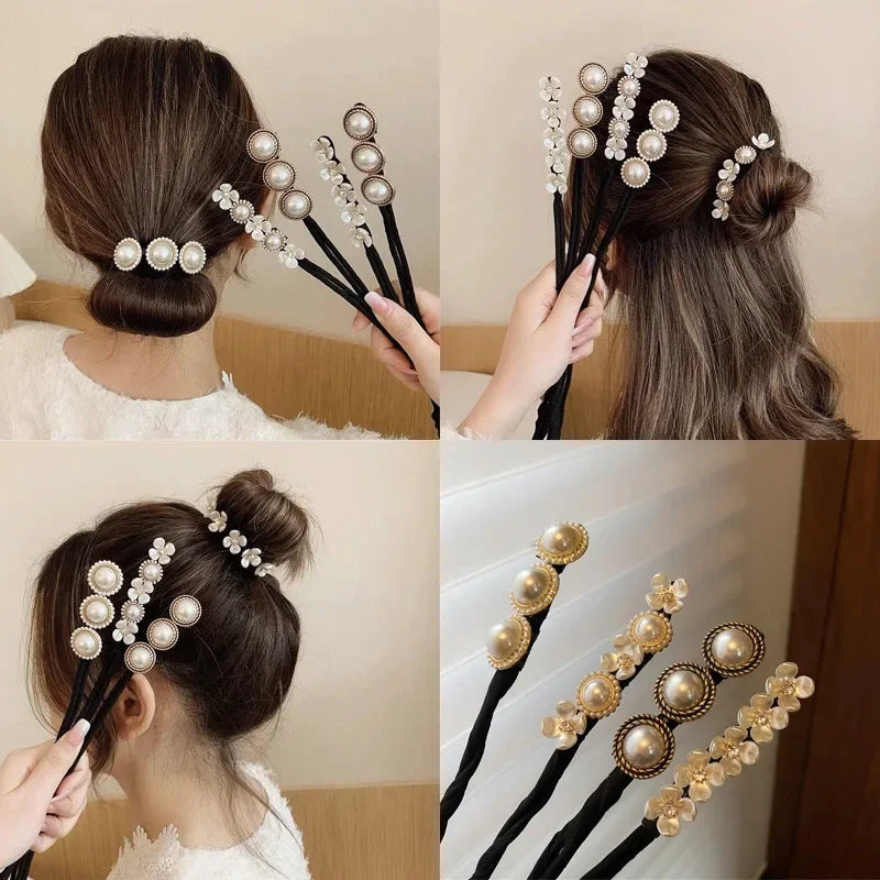 Elegant Pearl Flower Bun Maker Korean Lazy Hair Curlers Styling Accessories Hairpin Hair Braiding Braider Hairgrip Styling Tools