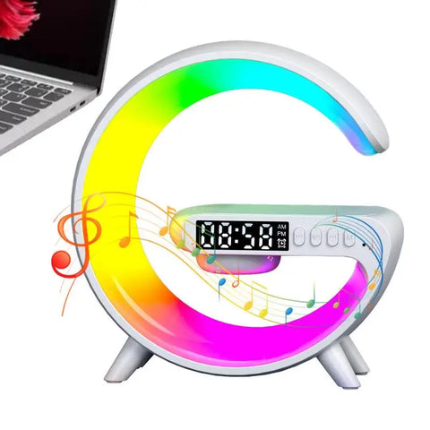 G Shape Light Up Wireless Speaker Timer Alarm Clock Charger Stand Color Changing Wireless