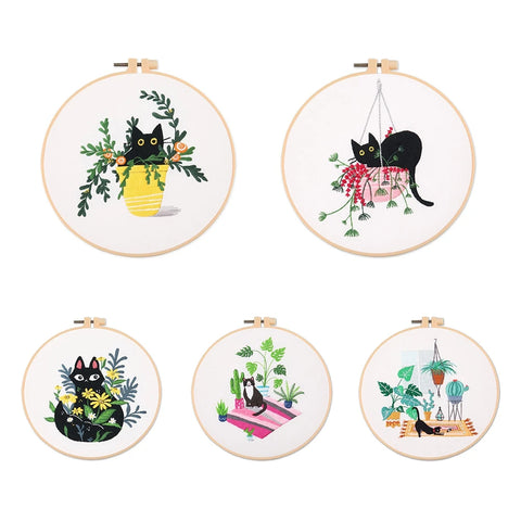 Embroidery Kits Cat Landscape Embroidery Stitching Kits With Hoop Art  Needle Thread DIY Crafts Ornament Sewing Accessorie