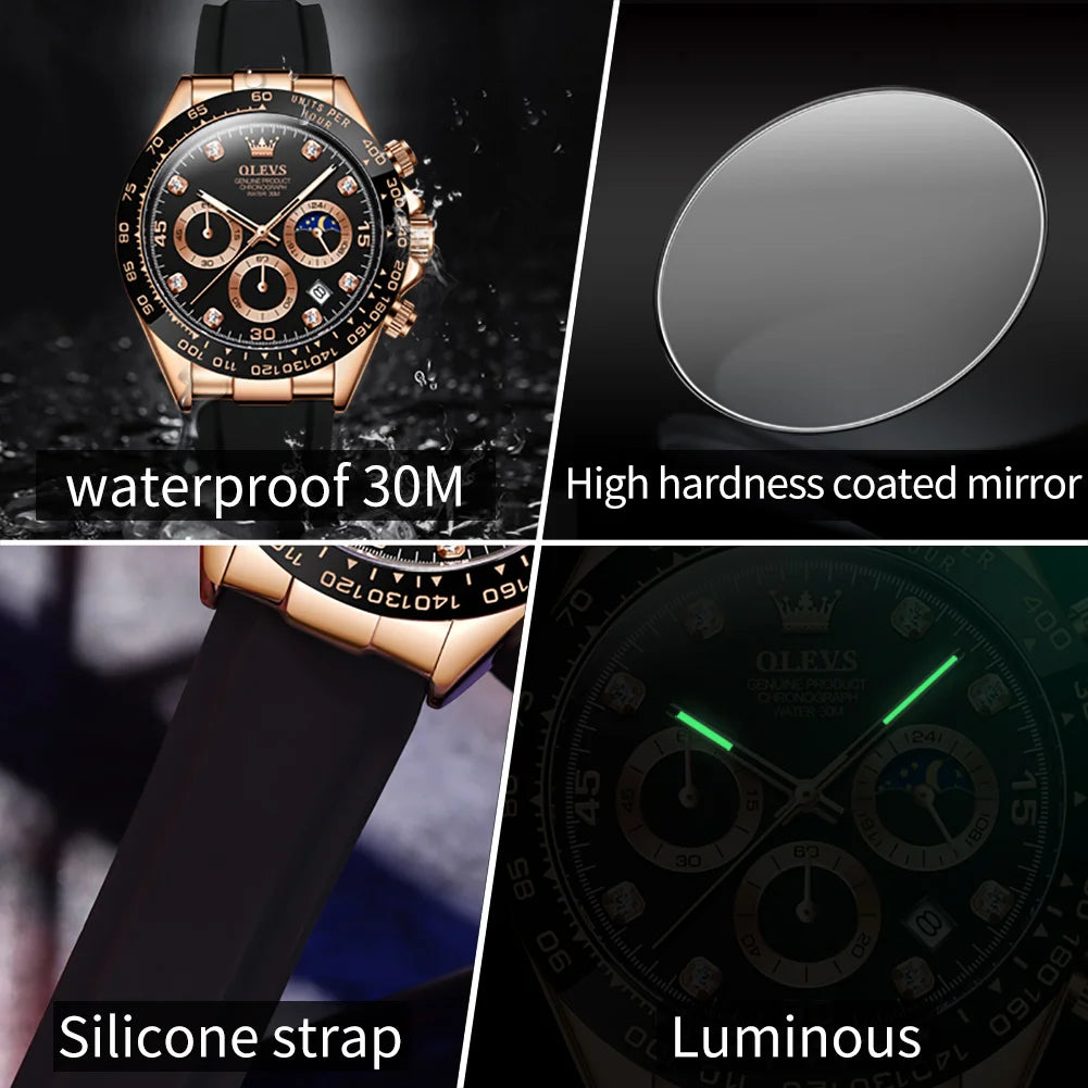 Luxury Brand Watch for Men Original Silicone Sport Date Chronograph Men's Watches Waterproof Luminous Fashion Man Quartz Watch