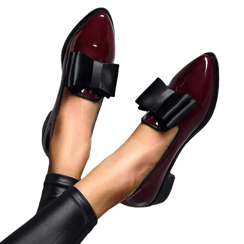 Fashion Women's Loafers Bow Pointed Toe Flat Shoes Shallow Mouth Commuter Daily Casual Patent Leather Work Occupation British